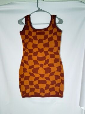 Bailey Rose Sleeveless Knit Bodycon Mini Dress in Rust and Orange